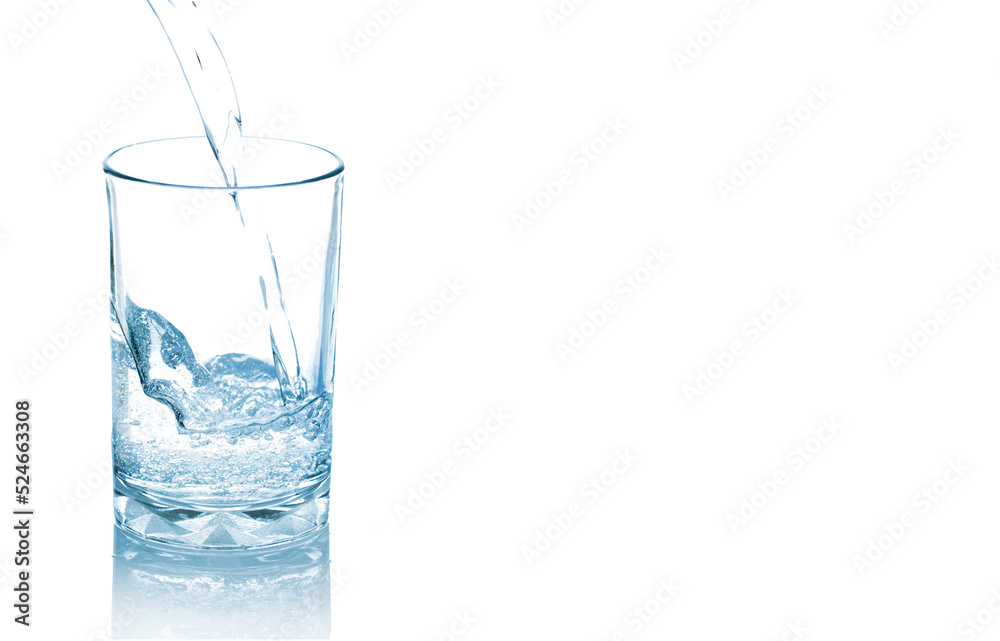 Mineral water pouring into glass isolated on white background. Ideal as advertising environmental, banner,brochure etc., Mineral water pouring into glass isolated on white background. Ideal as advertising environmental, banner,brochure etc.,