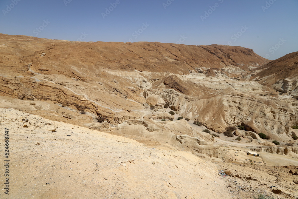 Mountains and rocks in the Judean Desert in the territory of Israel.