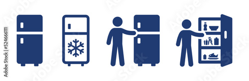 Fridge icon set. Single chamber refrigerator line icon vector illustration.