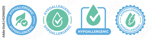 Hypoallergenic product sign symbol vector icon set. Certified label for sensitive skin cosmetic packaging. photo