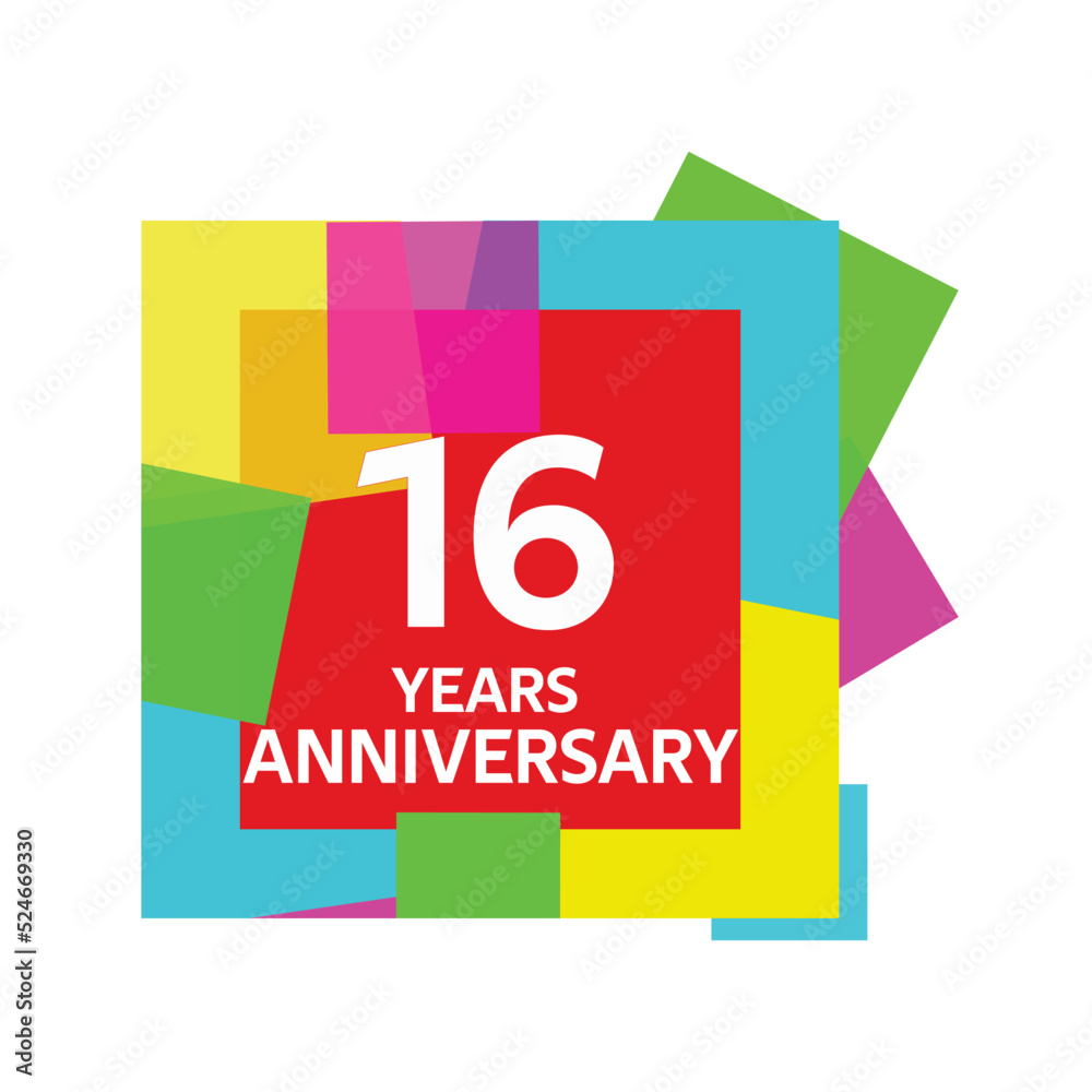 16 years, for anniversary and celebration logo, vector design on colorful geometric background
