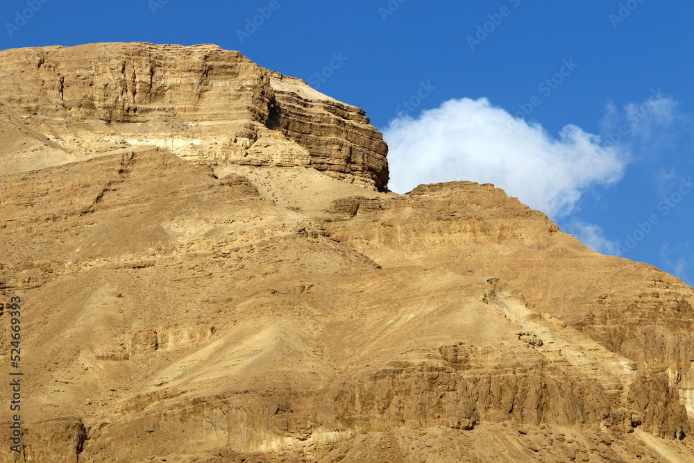 Mountains and rocks in the Judean Desert in the territory of Israel.