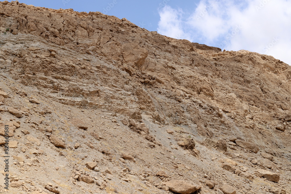 Mountains and rocks in the Judean Desert in the territory of Israel.