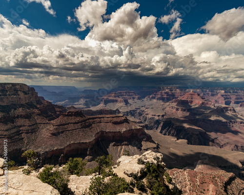 red mountains from the grand canyon with gloomy sky
