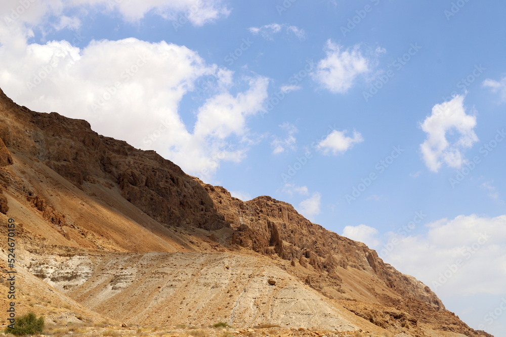 Mountains and rocks in the Judean Desert in the territory of Israel.