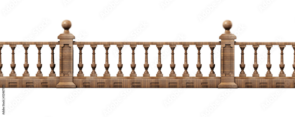 Balcony railing isolated on white background. 3D illustration - obrazy, fototapety, plakaty 