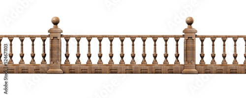 Slika na platnu Balcony railing isolated on white background. 3D illustration