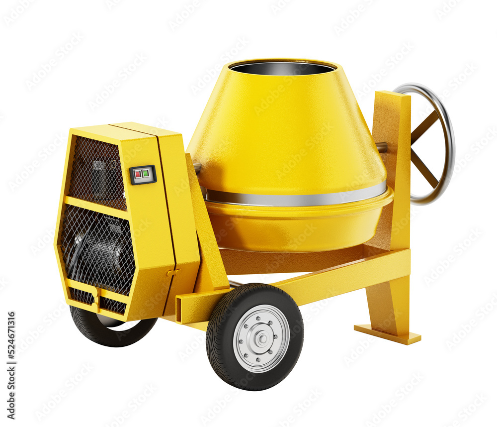 Naklejka premium Cement mixer isolated on white background. 3D illustration