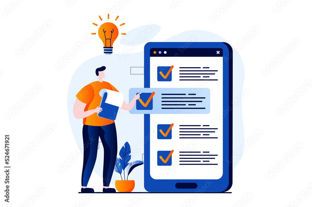 Strategic planning concept with people scene in flat cartoon design. Man develops strategy, sets tasks mobile app and organizes workflows to improve business. Illustration visual story for web Strategic planning concept with people scene in flat cartoon design. Man develops strategy, sets tasks mobile app and organizes workflows to improve business. Illustration visual story for web