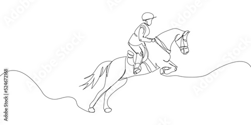 Equestrian sport, horse racing one line art. Continuous line drawing horseback riding, rider, saddle, horse, polo, galloping, trotting, sport, competition.