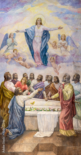 VALENCIA, SPAIN - FEBRUARY 17, 2022: The painting of Assumption in church Iglesia El Buen Pastor by Miguel Vaguer (1971).