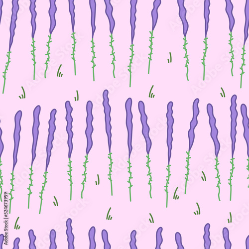 Purple plants in cartoon style. Soft seamless pattern. Hand-drawn vector illustration.