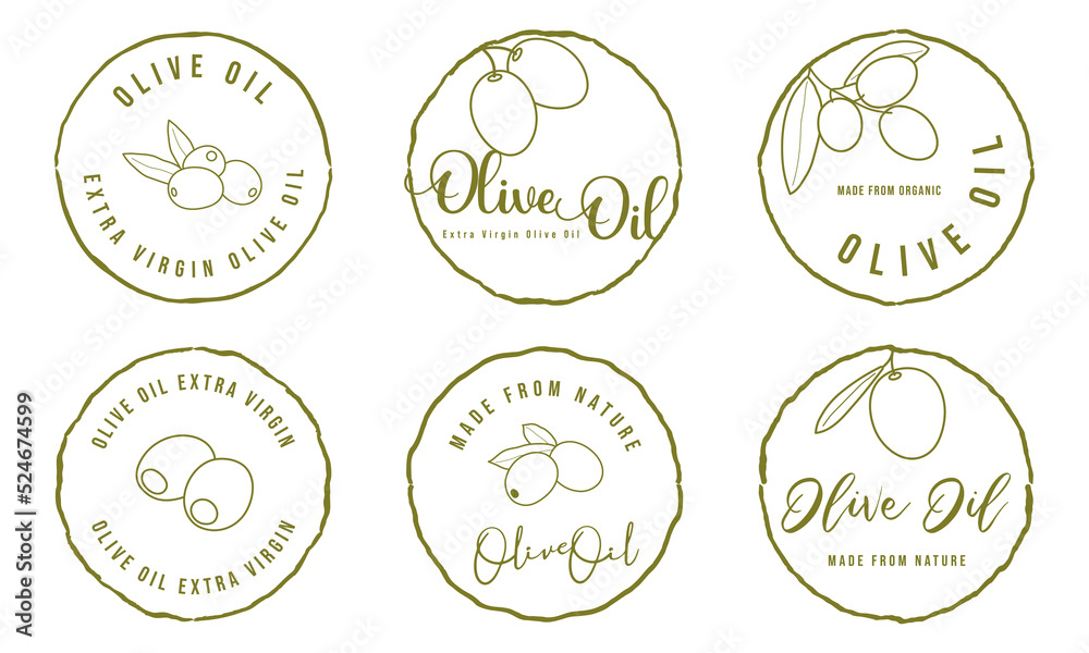 Obraz premium Olive oil signs, labels, packaging for olive oil product.