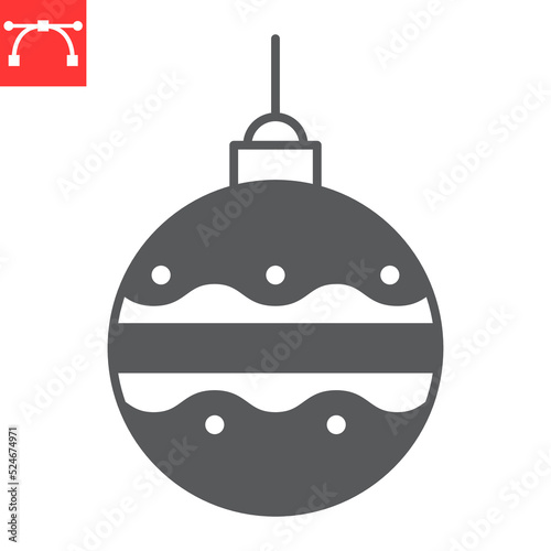 Christmas ball glyph icon, new year and xmas, christmas tree ball vector icon, vector graphics, editable stroke solid sign, eps 10.