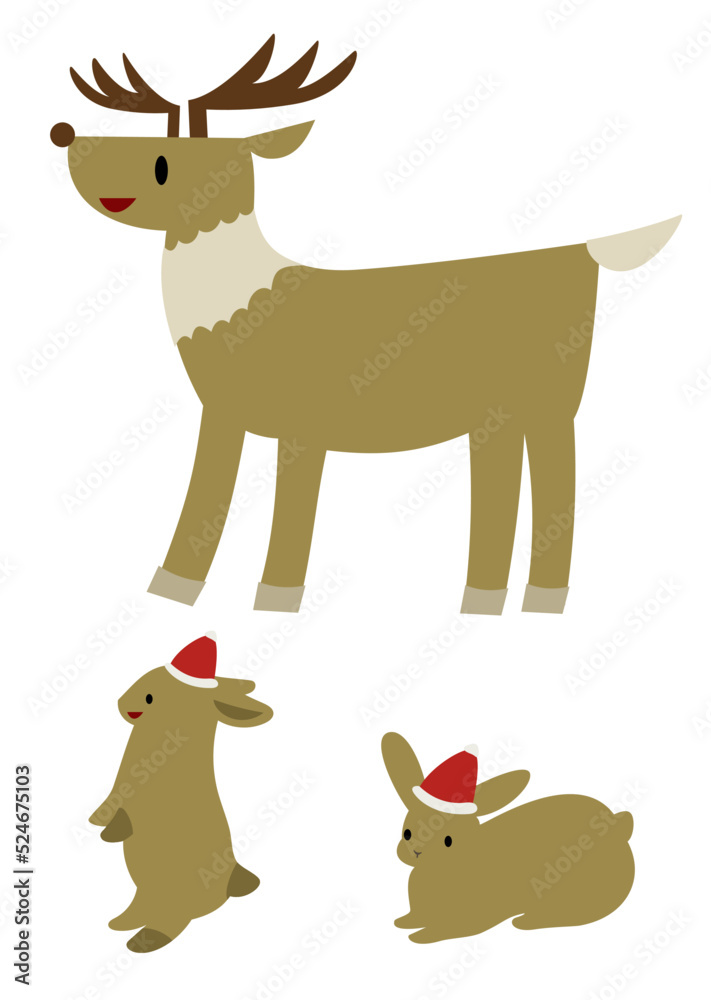 かわいいトナカイとウサギの手描きイラストセット(クリスマス素材) かわいいトナカイとウサギの手描きイラストセット(クリスマス素材)