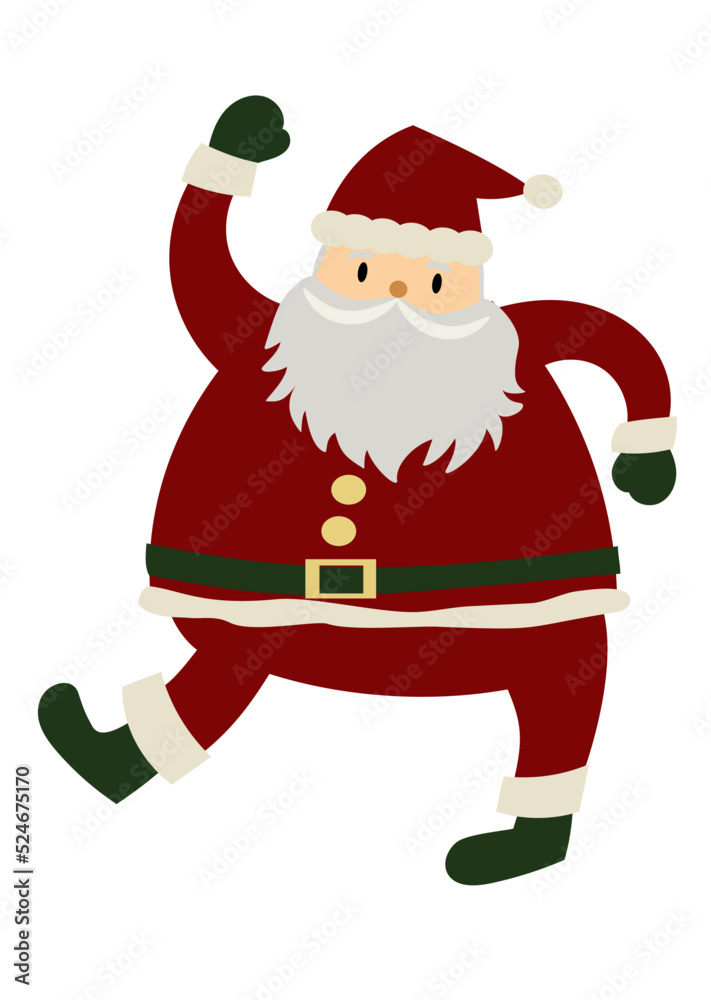 元気でかわいいサンタクロースの手描きイラスト（クリスマス素材）