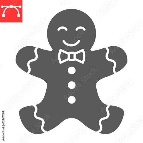 Gingerbread man glyph icon, Christmas and sweet, Gingerbread man vector icon, vector graphics, editable stroke solid sign, eps 10.