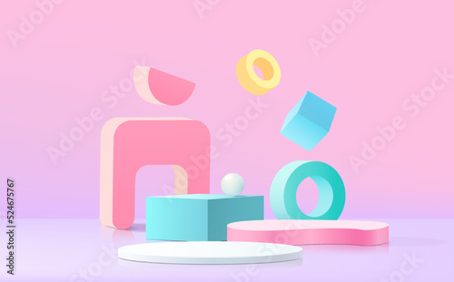 Stand and display pastel color. 3D rendering. A scene for advertising, Minimalist mockup for podium display or showcase.