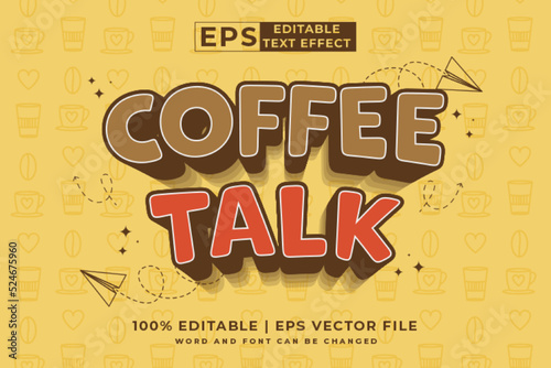 Editable text effect Coffee Talk 3d cartoon template style premium vector