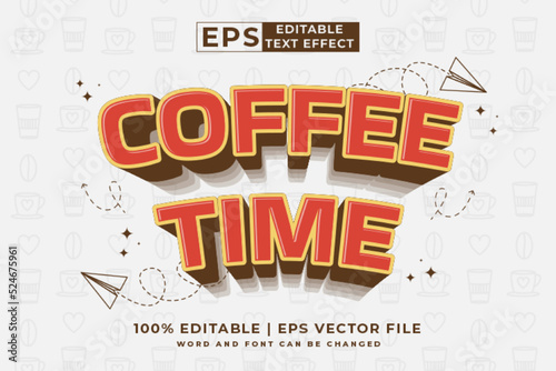 Editable text effect Coffee Time 3d cartoon template style premium vector