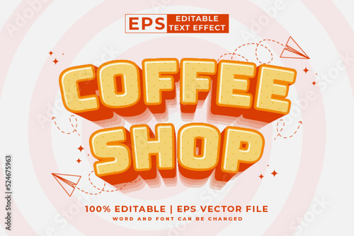 Fototapeta Naklejka Na Ścianę i Meble -  Editable text effect Coffee Shop 3d cartoon template style premium vector
