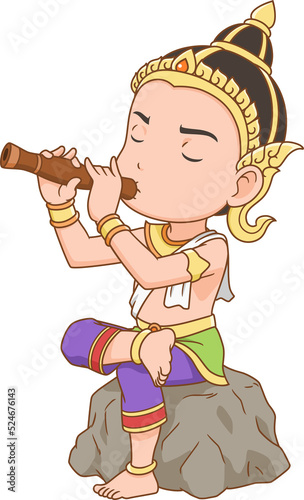 Cartoon character of a man playing Thai oboe, dressing Thai traditional costume. photo