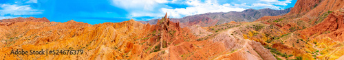 Natural unusual landscape red canyon of extraordinary beauty is similar to the Martian landscape. Multi-colored canyon fairy tale in Kyrgyzstan. Charyn Canyon. Amazing beautiful landscape.