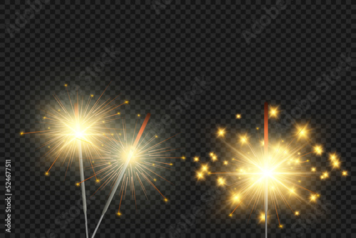 Magical light. Sparkler. Candle sparkling on the background. Realistic vector light effect. Winter, seasonal christmas decoration illustration.	