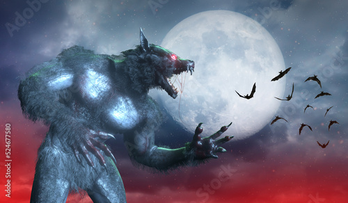 Obraz na plátně a werewolf on Halloween background 3D render