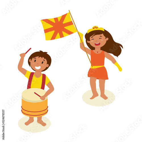 Casal fofinho dançando carnaval - porta-bandeira e tambor - ilustração vetorial