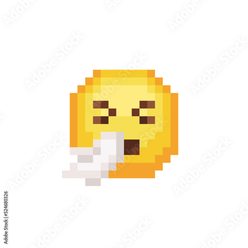 Sneezing face. Cartoon character. Pixel art style. 8-bit style. Isolated abstract vector illustration. 