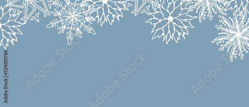 Beautiful set of white snowflakes botanical elements for winter design. Collection of Christmas New Year elements. Frozen silhouettes of crystal snowflakes. The apartment has a modern design wallpaper