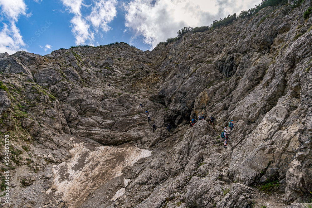 Climbing the Edelrid Via Ferrata near Oberjoch Bad Hindelang in the Allgau Mountains Climbing the Edelrid Via Ferrata near Oberjoch Bad Hindelang in the Allgau Mountains