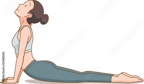 cartoon woman in yoga cobra pose.