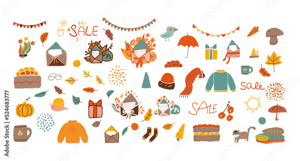 autumn seasonal sale vector illustration set