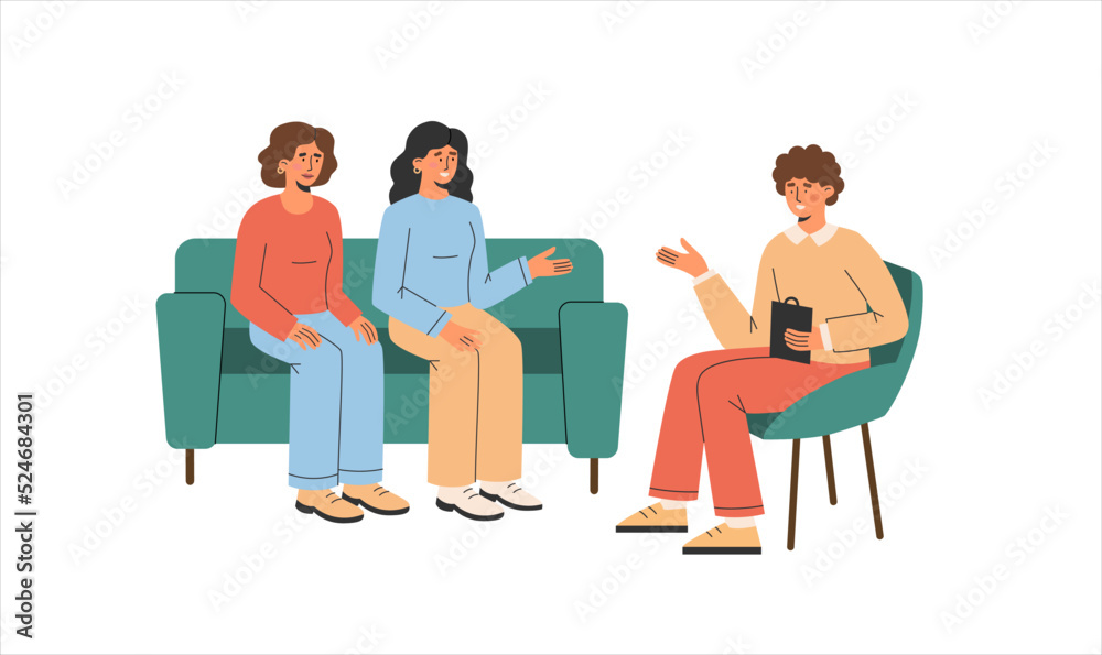 Family psychologist talks with lesbian couple Family psychologist talks with lesbian couple
