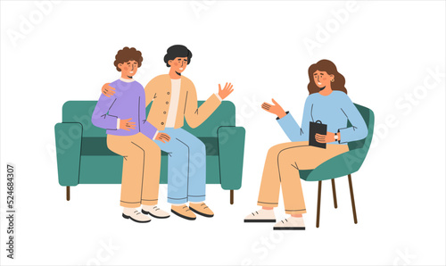 Family psychologist talks with homosexual couple