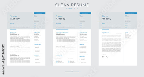 Clean, concise and minimalist resume, cover letter template set, curriculum vitae with extra page (ID: 524684327)