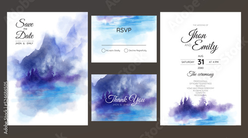 wedding invitation suite with wild nature landscape watercolor