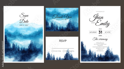 wedding invitation suite with wild nature landscape watercolor
