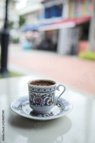 a cup of turkish coffee on table outdoor 