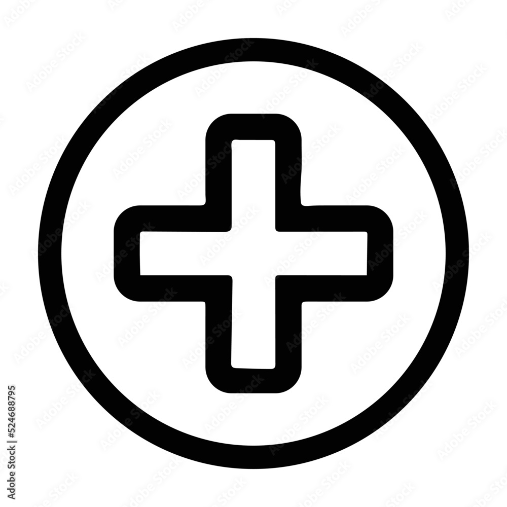 Medical cross in a red circle.
Medical cross in a red circle.