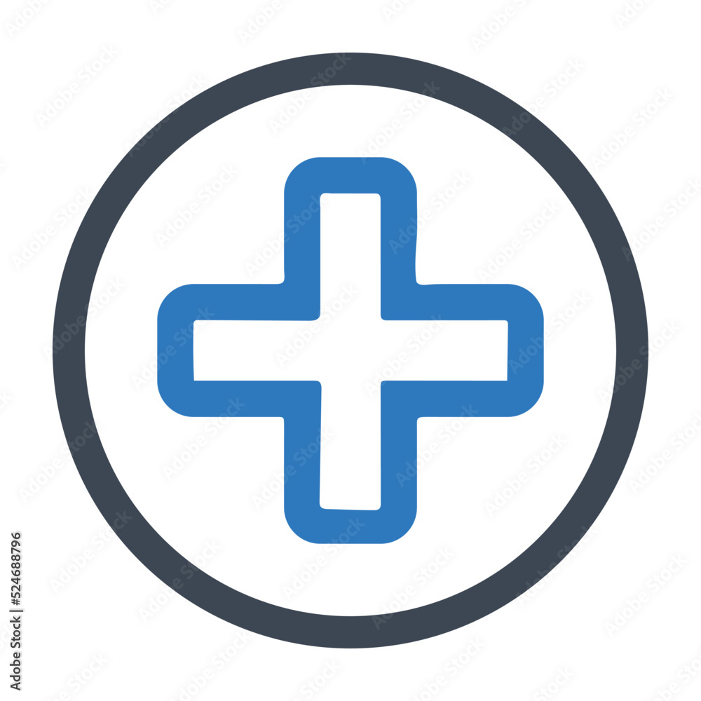 Medical cross in a red circle.
Medical cross in a red circle.