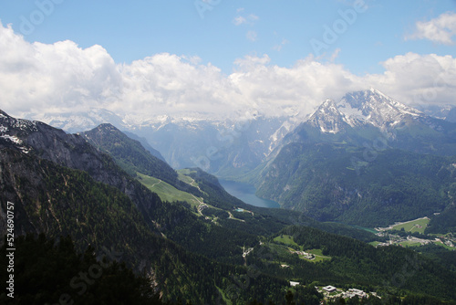 Panorama opening from Kehlstain mountain  the Bavarian Alps  Germany
