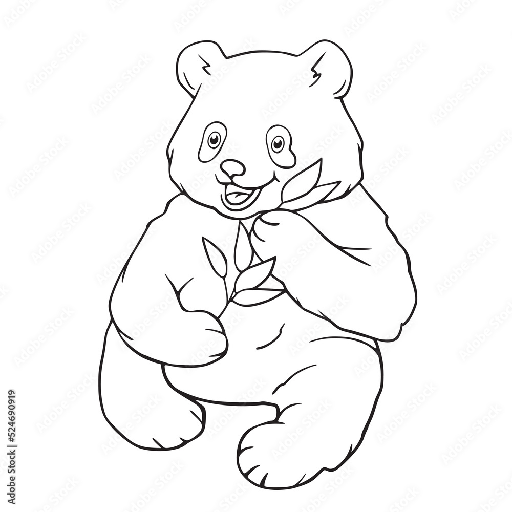 Coloring page for book with cute cartoon panda. Educational kids