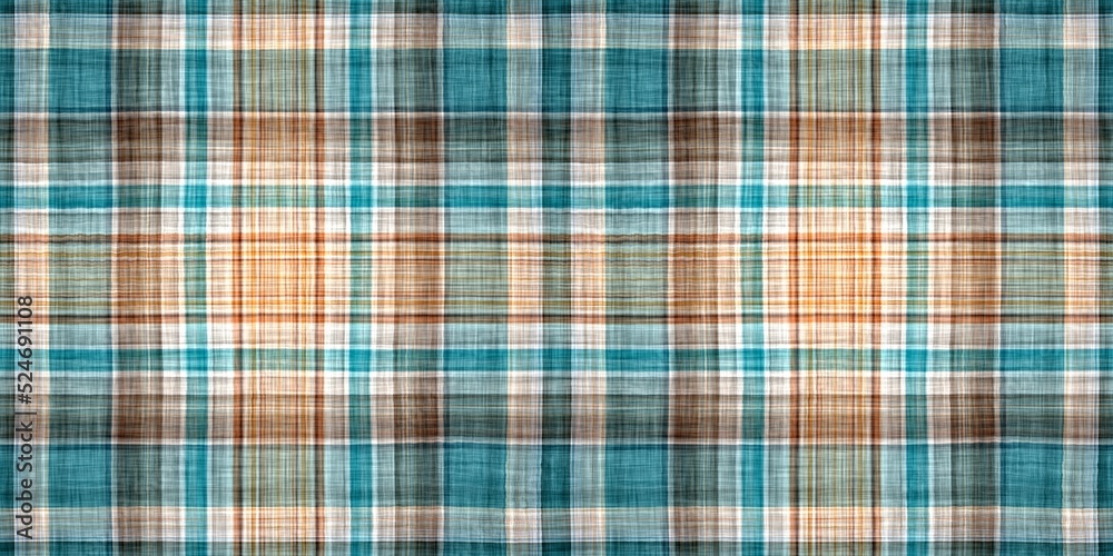 Teal rustic coastal beach house border check fabric tile. Seamless sailor flannel edging trim textile. Gingham rustic banner ribbon endless tape.