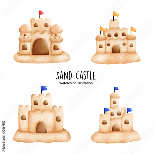 Sand castle watercolor, vector illustration