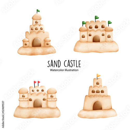 Sand castle watercolor, vector illustration