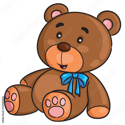 Cartoon brown teddy bear with ribbon