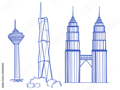Kuala Lumpur city prominent building KLCC architecture in illustration photo
